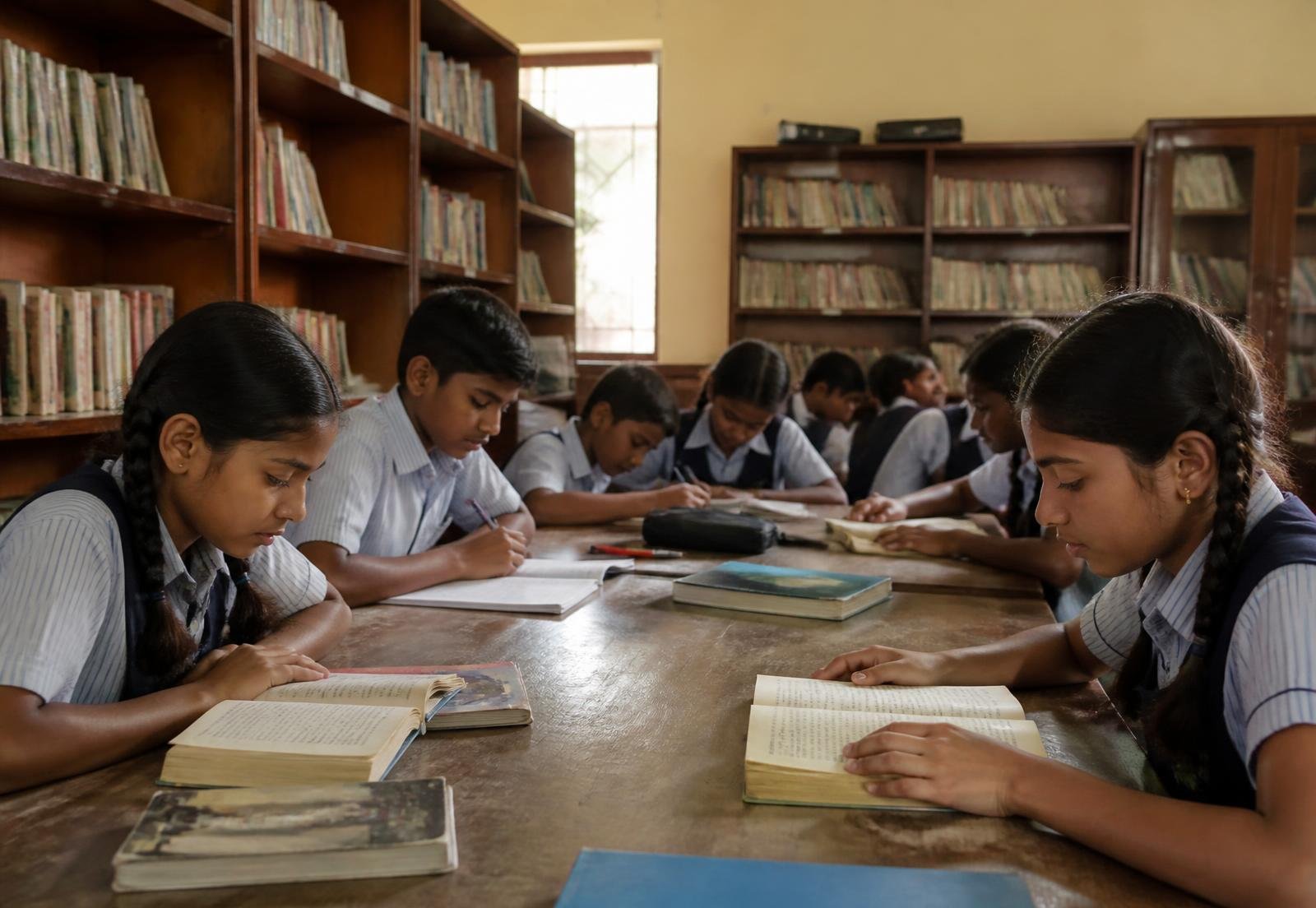 Students learning at school
